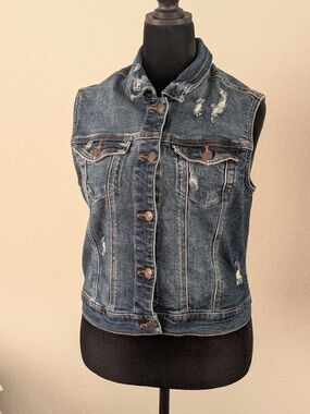 Wax Jean Stretch Denim Vest | Size 2XL (Runs Small) | Distressed Sleeveless Jean